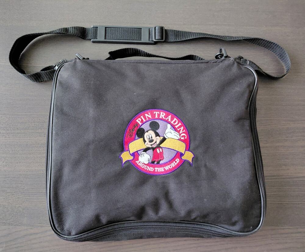 Vintage Disney Pin Trading Around The World Mickey Mouse Black Bag 14"x12" Large